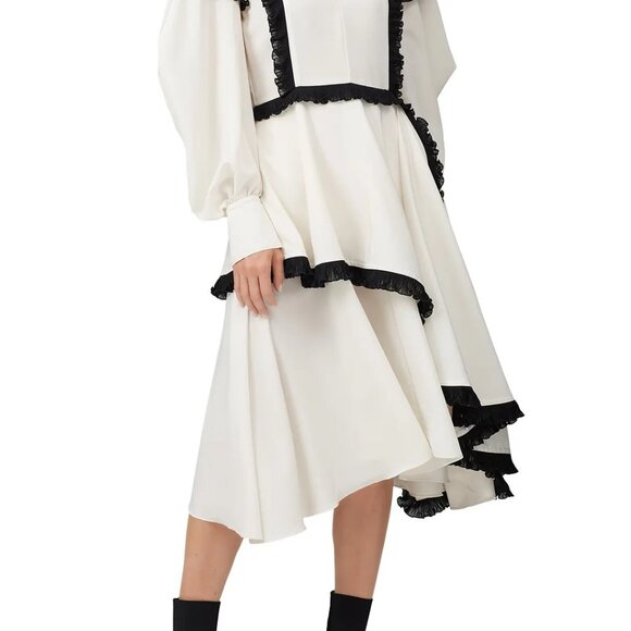 ADEAM - Asymmetric Ruffle Dress in Ivory - Picture 1 of 14
